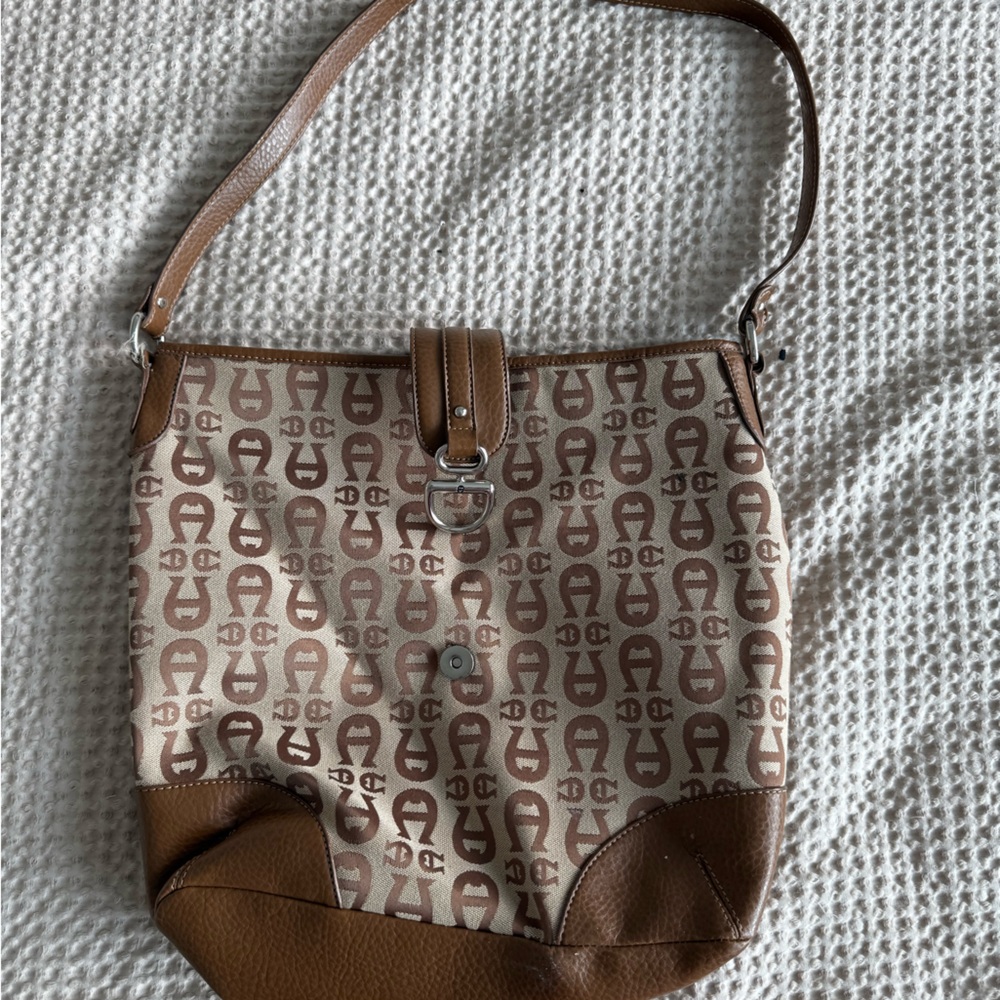 Etienne Aigner Brown and Cream  Shoulder Bag